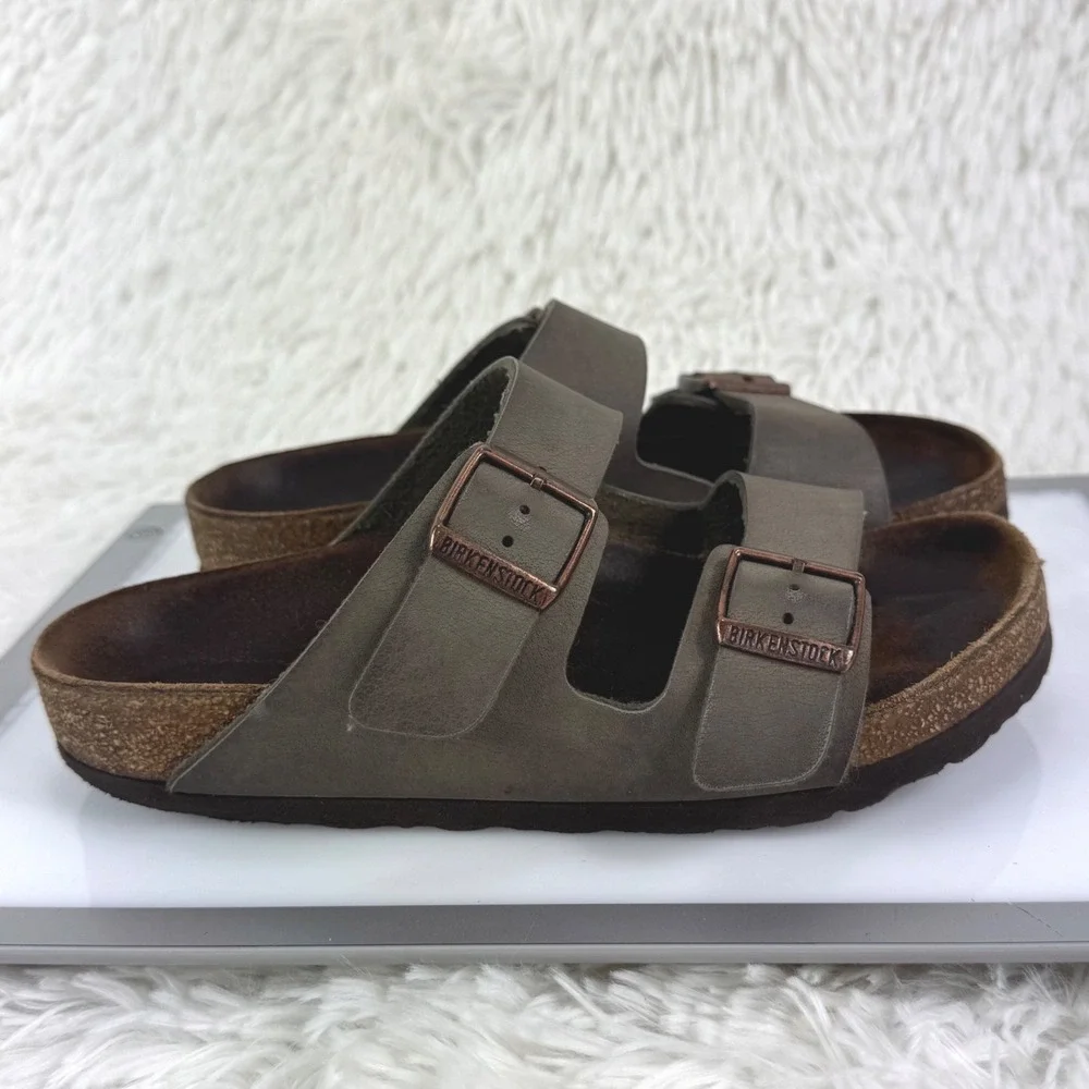 Birkenstock Arizona Olive Gray Copper Buckle Sandals EU 35